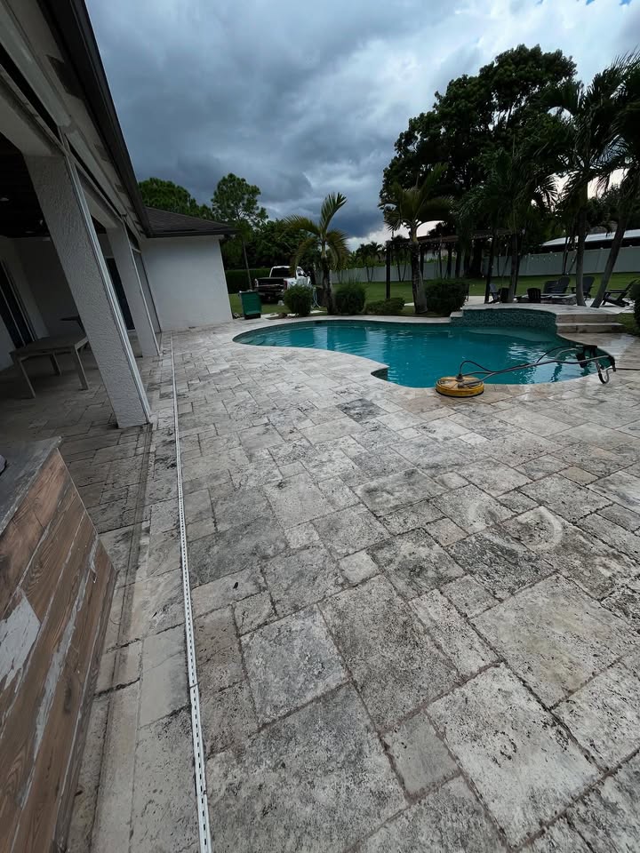 Pool deck before cleaning